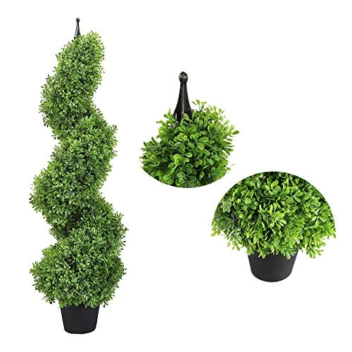 MOMO Plant Two Sets 3Ft Artificial Plants Boxwood Leave Topiary Tree Spiral Indoor/Outdoor Potted Fake Plant Green (35inch) 3 MOMO Plant Two Sets 3Ft Artificial Plants Boxwood Leave Topiary Tree Spiral Indoor/Outdoor Potted Fake Plant Green (35inch) - Image 3