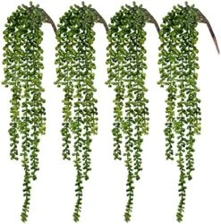 CEWOR 4pcs Artificial Succulents Hanging Plants Fake String Of Pearls For Wall Home Garden Decor (24 Inches Each Length) -Green Leaf Store 51F9pxjWfnL. AC