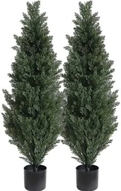 Momoplant Artificial Topiary Cedar Outdoor - 【 2 Pack 】 47 Inch Faux Topiary Boxwood Tree 4Ft Fake Greenery Plant With Black Pot For Home Office Decor -Green Leaf Store 51FKwosqY8L. AC