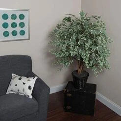 Vickerman Everyday 4' Artificial Silver Maple Extra Full Bush In A Rattan Basket - Realistic Indoor Greenery Decor - Faux Potted Decoration For Home Or Office Accent -Green Leaf Store 51FbAa7yySL