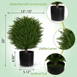 Artificial Cedar Topiary Ball Tree, Set Of 2 UV Resistant Faux Potted Bushes, Outdoor Indoor Fake Plastic Plants For Front Porch Garden Home Décor, 20'' Tall -Green Leaf Store 51FjK9R7tGL
