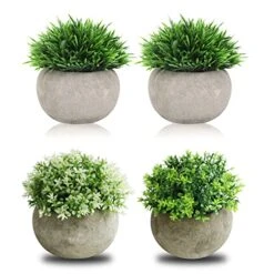 THE BLOOM TIMES 4 Packs Mini Potted Fake Plants For Bathroom/Home Office Decor, Small Artificial Plants In Pots Faux Greenery For House Decorations