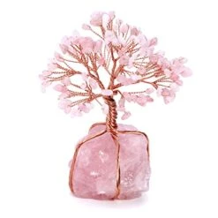 Top Plaza Rose Quartz Healing Crystals Copper Money Tree Desk Office Decor Wrapped On Natural Rose Quartz Base Feng Shui Luck Figurine
