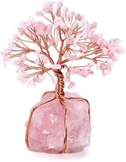 Top Plaza Rose Quartz Healing Crystals Copper Money Tree Desk Office Decor Wrapped On Natural Rose Quartz Base Feng Shui Luck Figurine -Green Leaf Store 51HfYfzKurL. AC