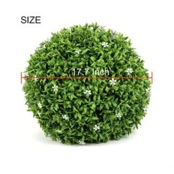 17.7 Inch Artificial Plants Outdoor Boxwood Topiary Ball With White Flowers For Backyard, Garden, Porch, Wedding, Party Indoor/Outdoor Home Decor 8 17.7 Inch Artificial Plants Outdoor Boxwood Topiary Ball With White Flowers For Backyard, Garden, Porch, Wedding, Party Indoor/Outdoor Home Decor -Green Leaf Store 51I7Safdw2L