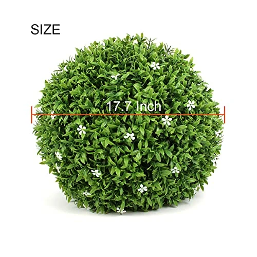 17.7 Inch Artificial Plants Outdoor Boxwood Topiary Ball With White Flowers For Backyard, Garden, Porch, Wedding, Party Indoor/Outdoor Home Decor 4 17.7 Inch Artificial Plants Outdoor Boxwood Topiary Ball With White Flowers For Backyard, Garden, Porch, Wedding, Party Indoor/Outdoor Home Decor - Image 4