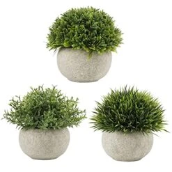 N-O Artificial Potted Plants Bathroom Home Office Decor Mini Fake Greenery Faux Topiary Shrubs Plants For Desk Decoration 3 Packs (Green), 4.3 X 4.3 X 4.7in