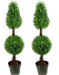 Admired By Nature Aritificial Double Ball,Shaped Boxwood Topiary In Plastic Pot, Green (GTR4634-NATURAL-2), 3ft