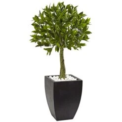 Nearly Natural 5950 42" UV Resistant (Indoor/Outdoor) Bay Leaf Topiary With Black Wash Planter