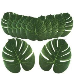 OurWarm 24pcs Large Artificial Tropical Palm Leaves, Faux Safari Leaves Monstera Fake Leaves, Hawaiian Luau Party Jungle Beach Theme Decorations For Birthday Party Safari Table Decorations Supplies