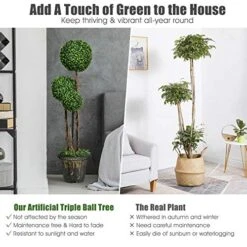 Goplus 4 Ft Artificial Boxwood Topiary Tree, Fake Greenery Plants Triple Ball Tree, Leaves & Cement-Filled Plastic Flower Pot Decorative Trees For Home, Office, Indoor And Outdoor Use (4 FT) -Green Leaf Store 51JUghBlflL