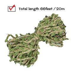 Natural Jute Twine, 66 Feet 5mm Burlap Leaf Ribbon, Braided Decoration Vine With Artificial Green Leaves For Jungle Safari Themed Party Birthday Wedding Garden Home Decor(1 Roll) -Green Leaf Store 51JvG0icC8S