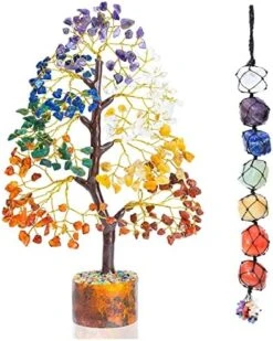 7 Chakra Crystal Tree Of Life - Handmade Feng Shui Bonsai, Attract Good Luck - Gemstone Tree, Home Decoration Crystals - Seven Chakra Tree For Positive Energy, Meditation Accessories, Money Tree Gift -Green Leaf Store 51KAyErU9L. AC