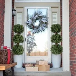 Momoplant Artificial Topiary Triple Ball Boxwood Tree, Two Pack Fake Topiaries Trees 46.5inch Faux Shrubs Plants Potted Outdoor Indoor Proch Office Garden Green (3.87ft) -Green Leaf Store 51KCnsyvr7L