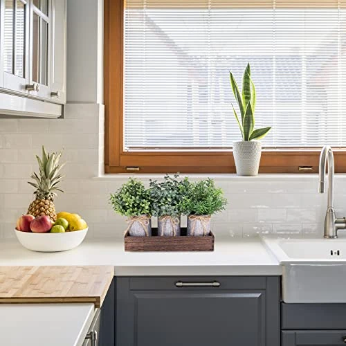 Set Of 3 Mini Potted Plants Arrangement Faux Boxwood Eucalyptus Rosemary Plants In Rustic Galvanized Metal Pots With Rectangle Wood Box For Farmhouse Table Centerpiece Mantel Kitchen Greenery Decor 5 Set Of 3 Mini Potted Plants Arrangement Faux Boxwood Eucalyptus Rosemary Plants In Rustic Galvanized Metal Pots With Rectangle Wood Box For Farmhouse Table Centerpiece Mantel Kitchen Greenery Decor - Image 5