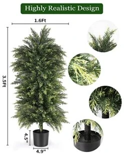 YEMMEN 2 Pack 3.5ft Artificial Cedar Topiary Trees, Outdoor Artificial Plants For Front Porch Décor, Artificial Shrubs Fake Plants Uv Rated Potted Plants For Outdoor, Indoor, Front Door, Office. -Green Leaf Store 51KgqHhHN7L