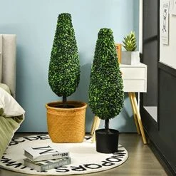 BestComfort 3ft Artificial Boxwood Topiary Tower Tree Set Of 2, Faux Plant Greenery Decor For House Garden Office And Store Decoration, Faux Potted Boxwood Plant, No Maintenance -Green Leaf Store 51LDO3nt0nL