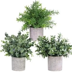 Winlyn Mini Potted Plants Artificial Eucalyptus Boxwood Rosemary Greenery In Pots Faux Potted Herbs Small Houseplants 8.3"-9" Tall For Indoor Greenery Tabletop Décor Centerpiece 3 Pack