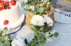 Der Rose 2 Pack 13Ft Artificial Eucalyptus Flower Garland With Fake Rose Flower Vine Seeded Eucalyptus Leaves Greenery Garland For Wedding Table Runner Backdrop Party Centerpiece Room Decor (White) -Green Leaf Store 51LgsbhajQL