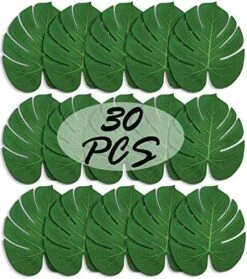 St !GIANTMAN 30 Artificial Palm Leaves For Party Table Decoration, Imitation Tropical Leaf Table Runners Or Greenery Décor For Events, Beach Theme Or Jungle Party Supply (Large, 13.8 X 11.4 Inch) -Green Leaf Store 51MKExRzTRL. AC 1