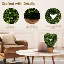 Goplus 4 Pack Artificial Boxwood Topiary Trees, Mini Fake Greenery Plants, Small Faux Decorative Plants, Tabletop Potted Artificial Plants For Home Office Desk Dining Table (Green-Heart Shape) -Green Leaf Store 51MvyHwPAyL