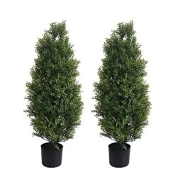 3' Artificial Milan Cypress Outdoor Potted Topiary Tree Set Of 2 Greenery Home Decor