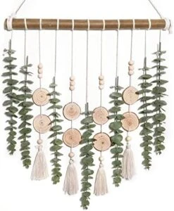 Boho Wall Decor Artificial Eucalyptus Wall Hanging Bathroom Decor Fake Eucalyptus Plants Greenery Leaves With Wooden Bead Garland On Stick Rustic Farmhouse Home Decorations For Bedroom Nursery Kitchen -Green Leaf Store 51NR2TgJxmL. AC