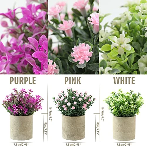 ALAGIRLS Small Fake Plants Set Of 3 Home Decor Indoor, Potted Artificial Plant Flowers Living Room Bedroom Bathroom Aesthetic, Mini Faux Plant In Pots For Desk Shelf Office, Purple Pink White 2 ALAGIRLS Small Fake Plants Set Of 3 Home Decor Indoor, Potted Artificial Plant Flowers Living Room Bedroom Bathroom Aesthetic, Mini Faux Plant In Pots For Desk Shelf Office, Purple Pink White - Image 2