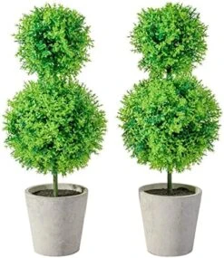 MyGift 14.7 Inch Green Artificial Boxwood Topiary Trees - Decorative Faux Indoor Plants In Gray Paper Pulp Planter Pots -Green Leaf Store 51OCn6vETdL. AC