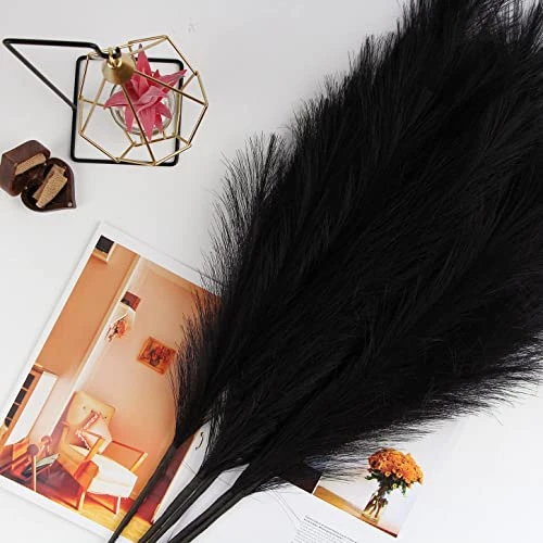 ZIFTY 7-Pcs 38"/3.1FT Faux Pampas Grass Large Tall Fluffy Artificial Fake Flower Boho Decor Bulrush Reed Grass For Vase Filler Farmhouse Home Wedding Decor (Black) 4 ZIFTY 7-Pcs 38"/3.1FT Faux Pampas Grass Large Tall Fluffy Artificial Fake Flower Boho Decor Bulrush Reed Grass For Vase Filler Farmhouse Home Wedding Decor (Black) - Image 4