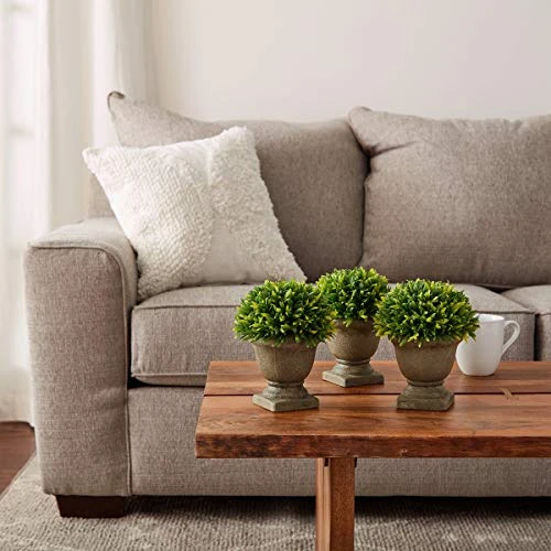 Pure Garden Artificial Podocarpus Grass Plant In Concrete Round Set Of 3, 7.5” Decorative Faux Indoor Ornamental Potted Topiary 2 Pure Garden Artificial Podocarpus Grass Plant In Concrete Round Set Of 3, 7.5” Decorative Faux Indoor Ornamental Potted Topiary - Image 2