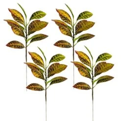 Artificial Croton Plant Leaf Branches Lifelike Tropical Houseplant Bush Stems For Home Office Decoration (Green - Pack Of 4) -Green Leaf Store 51PBfL9oVJL