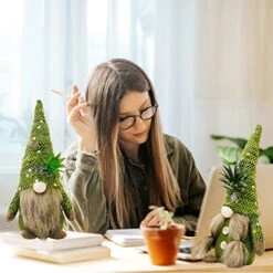 ZTML MS Succulents Air Plants Gnomes, 2Pcs Mr And Mrs Handmade Green Plants Gnomes Plush With Slender Leaves For Plant Stand Indoor Decor, Swedish Plush For Summer Living Room Office Desk Decor -Green Leaf Store 51PV7iZXWVL