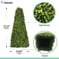 SunnyRoyal Topiary Trees Artificial Outdoor Boxwood Trees Highly Realistic Decorative Buxus Tower, UV Resistant Fake Tree For Home Garden/Indoor & Outdoor Use, 1 Piece -Green Leaf Store 51Phv4SZmKL