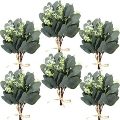 Janinka 40 Pieces Artificial Eucalyptus Leaves Stems With White Seeds Fake Silverdollar Eucalyptus Leaves Plant For Wedding Bridal Bouquets Greenery Plants For Home Vase Floral Bouquets Wedding Decor