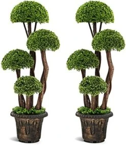 BECOMFORT 22'' Artificial Cedar Topiary Tree 2 Pack, Faux Shrub Brush Potted Tree Set With Cement Pot, Fake Greenery Decorative Potted Plants For Indoor Outdoor Use (Cedar Tree) -Green Leaf Store 51QJk3OWFHL. AC