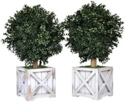 Tin Roof Interiors 24" Tall Artificial Boxwood Shrubs (2), Includes Galvanized Metal Pot, Outdoor Ready, Natural Looking Fake Potted Shrubs -Green Leaf Store 51QljYTVcrL. AC