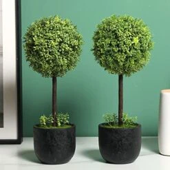 MyGift 13 Inch Realistic Artificial Boxwood Topiary Trees, Faux Tabletop Decorative Plants With Black Pots, Set Of 2 8 MyGift 13 Inch Realistic Artificial Boxwood Topiary Trees, Faux Tabletop Decorative Plants With Black Pots, Set Of 2 -Green Leaf Store 51Qm62QOCBL