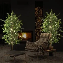 NeuType Artificial Ficus Tree 6FT, 2Packs Fake Ficus Tree Plant With Warm White LED String Lights, Tall Fake Plant Potted Faux Tree Indoor Home Office Decor Floor Plants For Living Room (71 In) -Green Leaf Store 51R7y9uCtpL