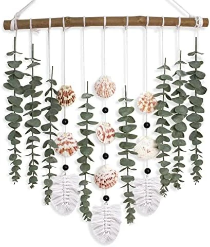 Boho Wall Decor Artificial Eucalyptus Greenery Wall Hanging Bathroom Decor Fake Eucalyptus Plants Leaves With Seashell On Stick Rustic Farmhouse Natural Home Decorations For Bedroom Nursery Kitchen 5 Boho Wall Decor Artificial Eucalyptus Greenery Wall Hanging Bathroom Decor Fake Eucalyptus Plants Leaves With Seashell On Stick Rustic Farmhouse Natural Home Decorations For Bedroom Nursery Kitchen - Image 5