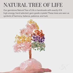 KALIFANO Premium Natural Tree Of Life (414 Gemstone Count) Chakra Crystal Tree With Rose Quartz Base With Healing Properties - Bonsai Feng Shui Money Tree For Healing And Luck