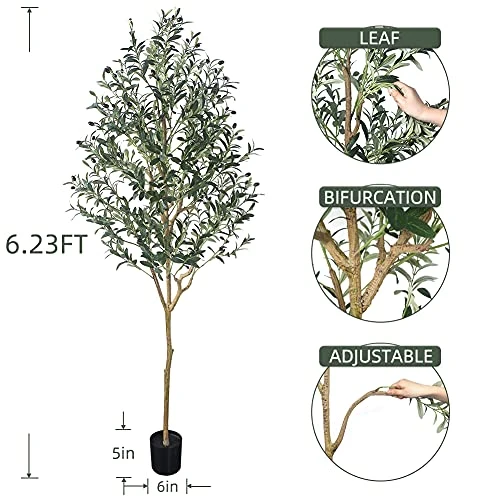 Phimos Artificial Olive Tree Tall Fake Potted Olive Silk Tree With Planter Large Faux Olive Branches And Fruits Artificial Tree For Modern Home Office Living Room Floor Decor Indoor (6.23FT) 2 Phimos Artificial Olive Tree Tall Fake Potted Olive Silk Tree With Planter Large Faux Olive Branches And Fruits Artificial Tree For Modern Home Office Living Room Floor Decor Indoor (6.23FT) - Image 2