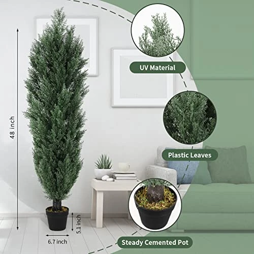Binnny Flower 4ft Topiary Trees Artificial Outdoor 2 Pack Cedar Pine Faux Bushes And Shrubs Fake Potted Plants UV Rated 4 Feet For Front Porch Home Indoor Decor 2 Binnny Flower 4ft Topiary Trees Artificial Outdoor 2 Pack Cedar Pine Faux Bushes And Shrubs Fake Potted Plants UV Rated 4 Feet For Front Porch Home Indoor Decor - Image 2