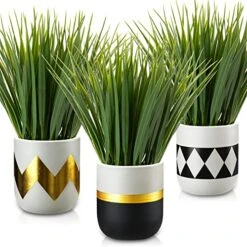 Artificial Plants Small Faux Plant Decor 3Pcs Fake Potted Plant Faux Plants In Pots Fake Grass Pot For Home Table Office Desk Room Bathroom House Indoor Decorative Gifts