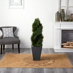 Nearly Natural 5703 Cypress Double Spiral Topiary In Slate Planter, 4' , Green -Green Leaf Store 51SJADU3VkL