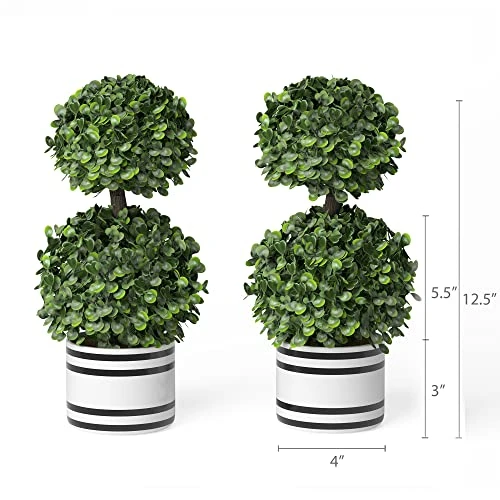 Barnyard Designs Set Of 2 (12.5") Artificial Boxwood Topiary Potted Plant Decorations, Mini Faux Fake Plant Greenery Arrangements In Pots For Office Desk Or Home Decor, 5.5" X 12.5" 4 Barnyard Designs Set Of 2 (12.5") Artificial Boxwood Topiary Potted Plant Decorations, Mini Faux Fake Plant Greenery Arrangements In Pots For Office Desk Or Home Decor, 5.5" X 12.5" - Image 4