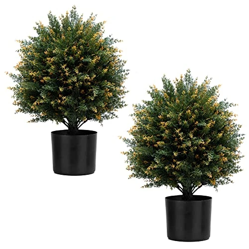 ECOLVANT Artificial Topiary Cedar Ball Tree Two 20''T Artificial Cedar Tree UV Resistant Bushes Potted Plants Artificial Shrubs For Indoor Outdoor Home Garden (Yellow-Green) 1 ECOLVANT Artificial Topiary Cedar Ball Tree Two 20''T Artificial Cedar Tree UV Resistant Bushes Potted Plants Artificial Shrubs For Indoor Outdoor Home Garden (Yellow-Green)