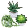 Set Of 3 Small Potted Succulent Plants Artificial Hanging Succulent Aloe In Gray Concrete Ceramic Pots With Geometry Textured For Party Favor Gift Windowsill Table Shelf Indoor Outdoor Greenery Decor -Green Leaf Store 51T3GnT875L