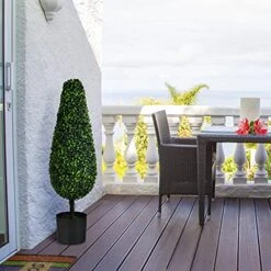 BestComfort 3ft Artificial Boxwood Topiary Tower Tree Set Of 2, Faux Plant Greenery Decor For House Garden Office And Store Decoration, Faux Potted Boxwood Plant, No Maintenance -Green Leaf Store 51TBCoeeIGL