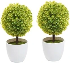 MyGift Tabletop Artificial Topiary Indoor Decor, Fake Plants Faux Purple Boxwood Ball Tree With White Planter Pots, Set Of 2 -Green Leaf Store 51TCKj1ZqFL. AC